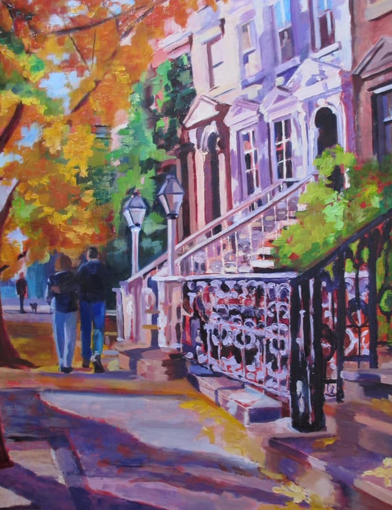 Autumn City Stroll by Maxine Shore — canvas wall art