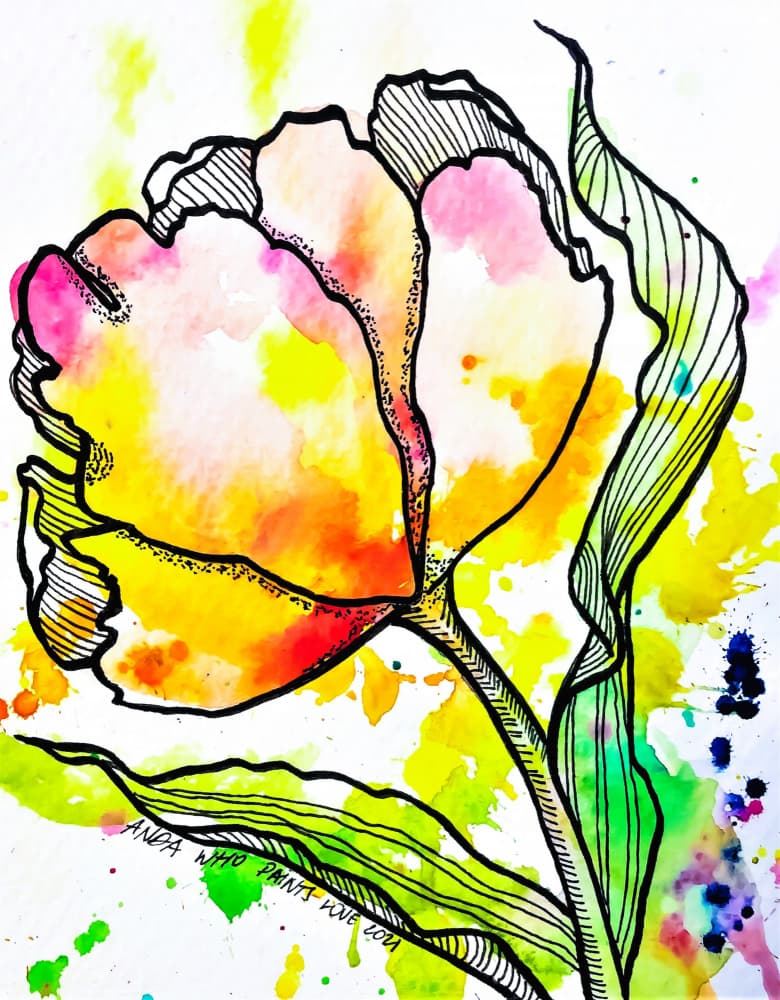 Vibrant Watercolor Tulip by Anda Bieza — canvas wall art