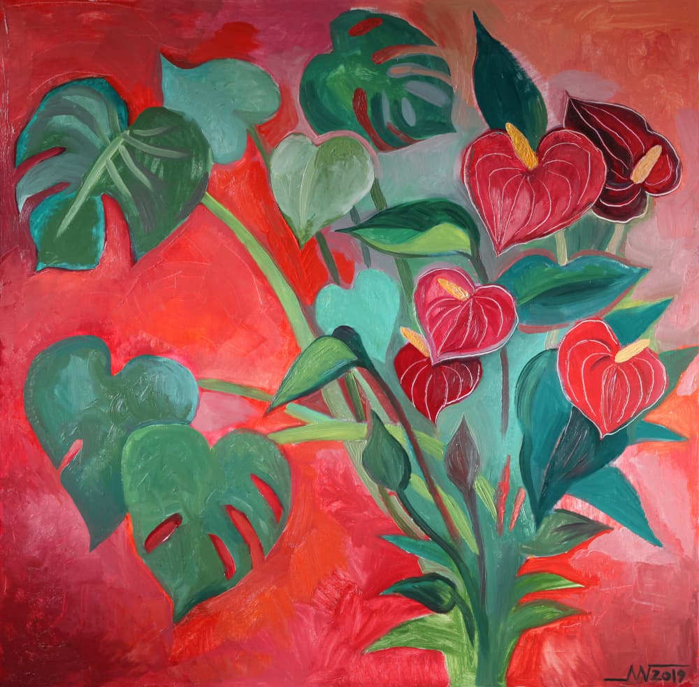 Tropical Monstera Anthurium Blooms by Marina Gorkaeva — canvas wall art