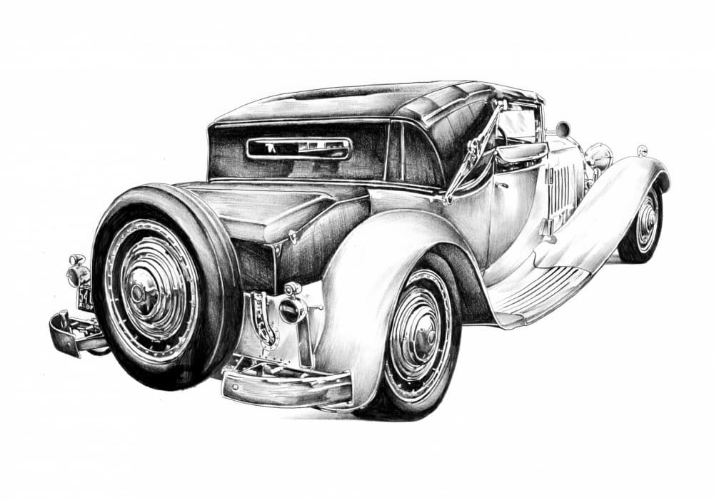 Elegant Vintage Car Drawing by Kulik — canvas wall art