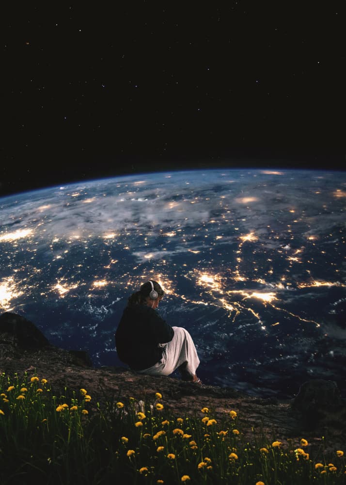 Contemplating Earth From Space by Ariz Rab — canvas wall art