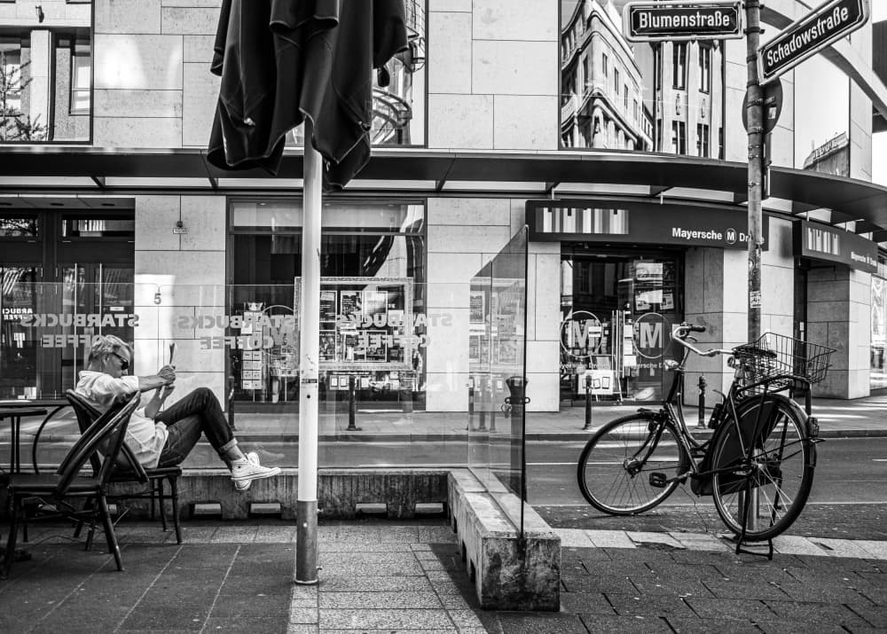 Urban Cafe Moment by Adam Street Photographer — canvas wall art