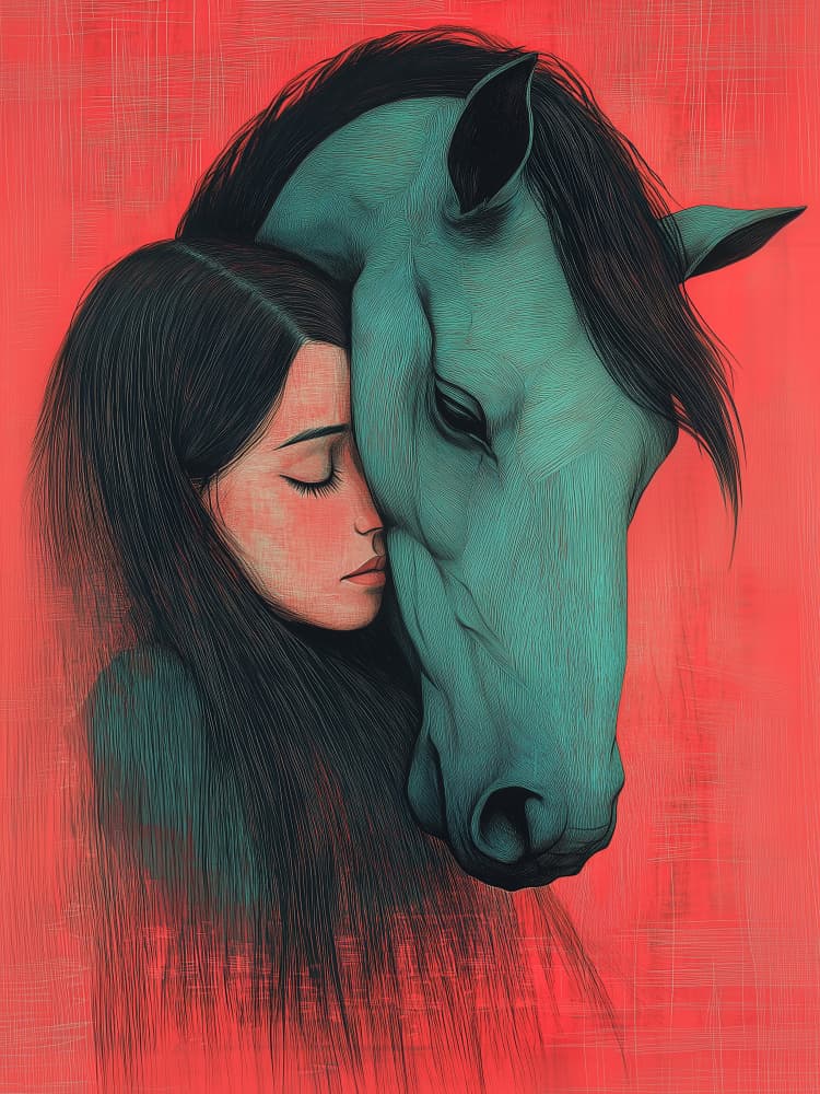 Gentle Horse Embrace by Layla Oz — canvas wall art