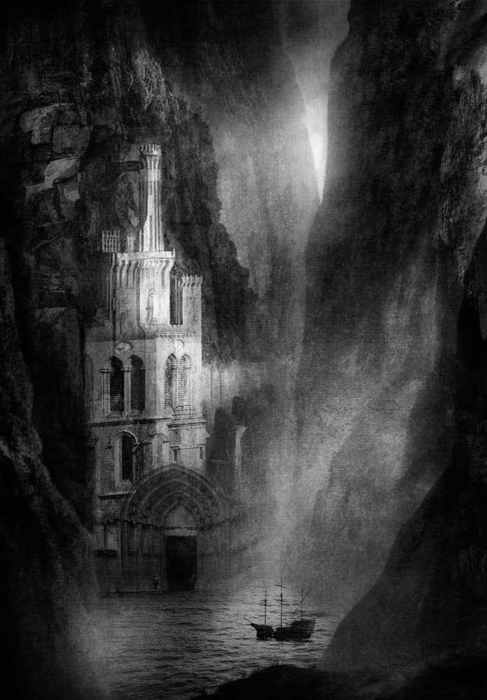 Dark Cave Fortress Journey by Charlaine Gerber — canvas wall art