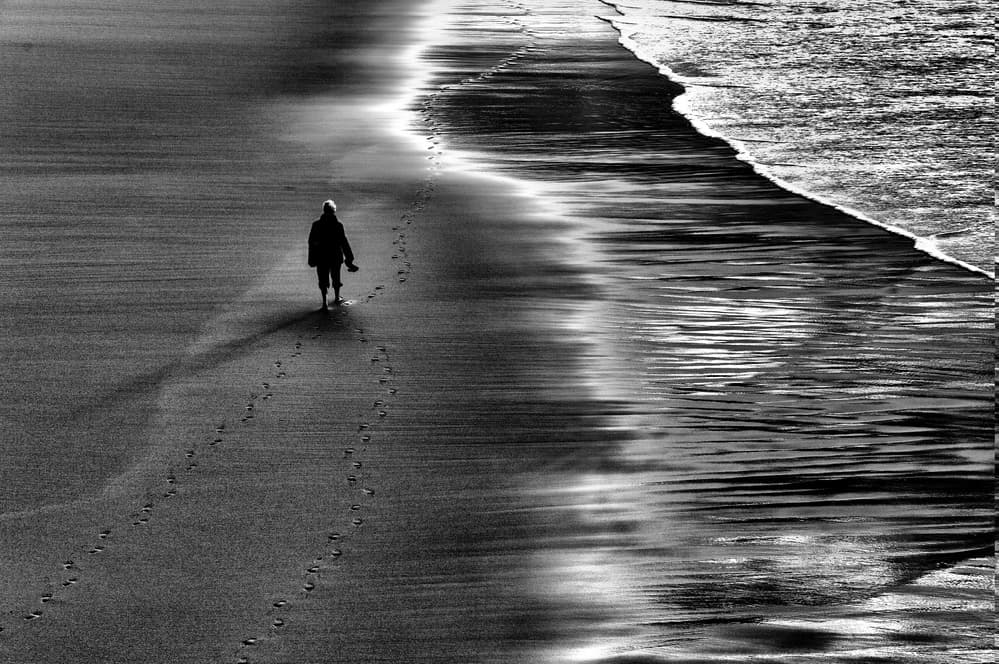 Lone Figure Beach Walk by Jois Domont ( J.L.G.) — canvas wall art