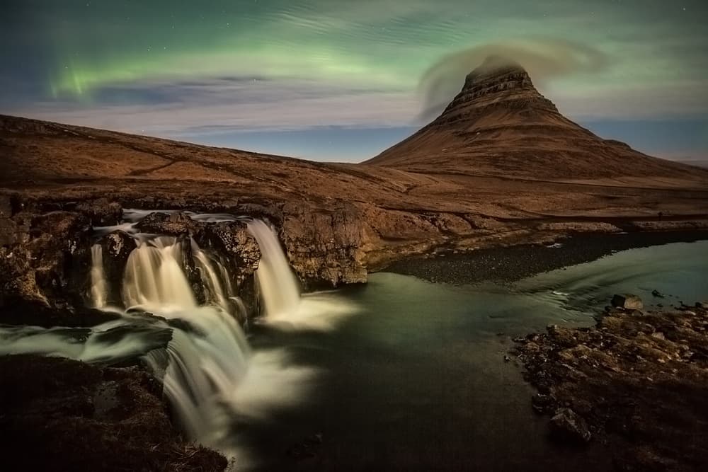 Aurora Over Kirkjufell Falls by Peter Svoboda MQEP — canvas wall art