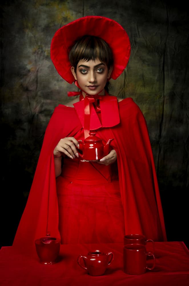Red Cape Portrait by PARTHA BHATTACHARYYA — canvas wall art