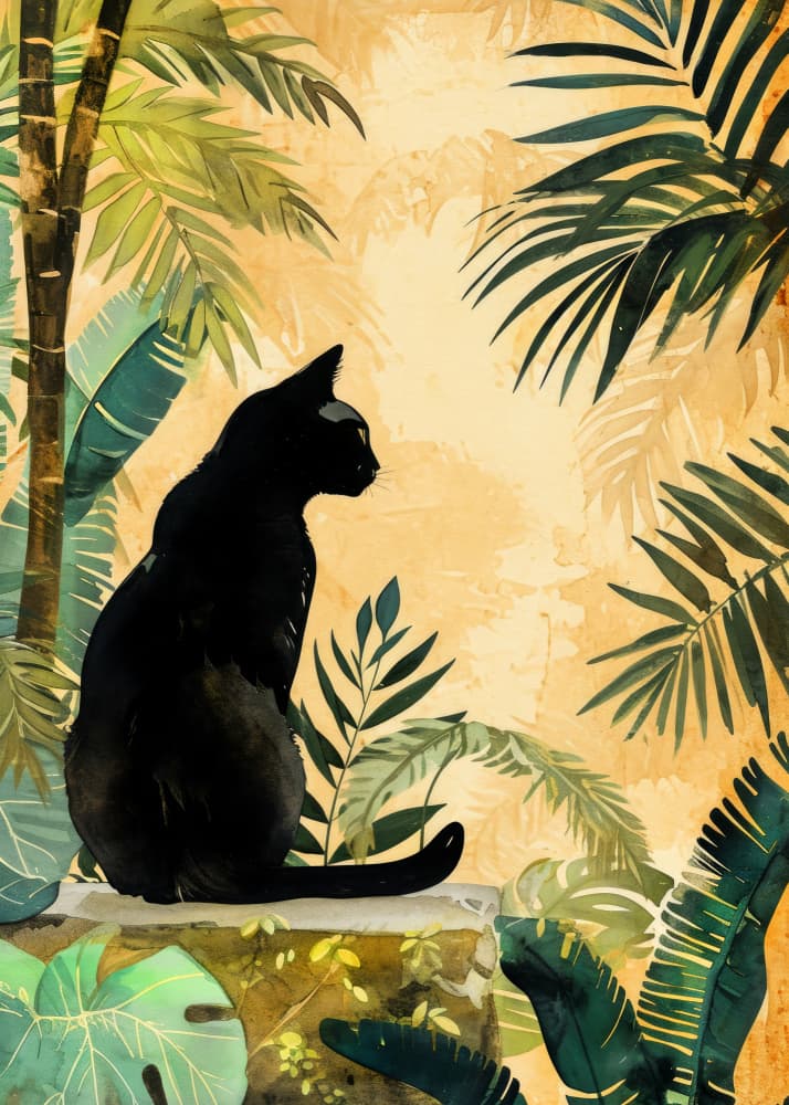 Tropical Black Cat by Justyna Jaszke — canvas wall art