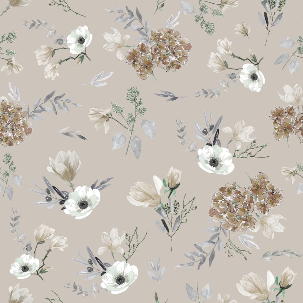 Floral Bouquets Pattern Neutrals by Anis Illustration — canvas wall art