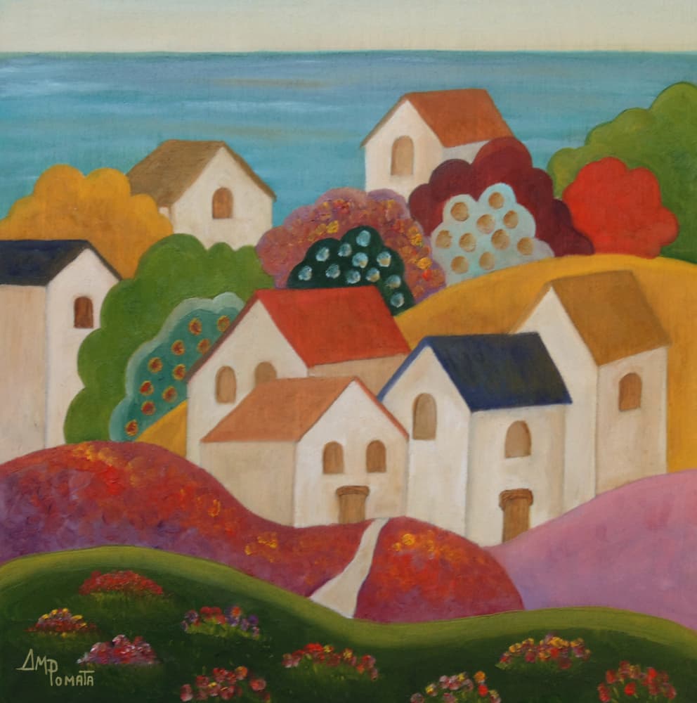 Idyllic Mediterranean Village by Angeles M. Pomata — canvas wall art