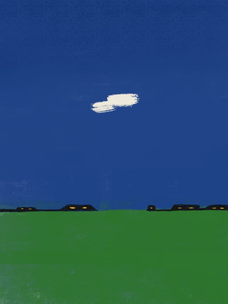 Glowing Houses Night Field by Little Dean — canvas wall art