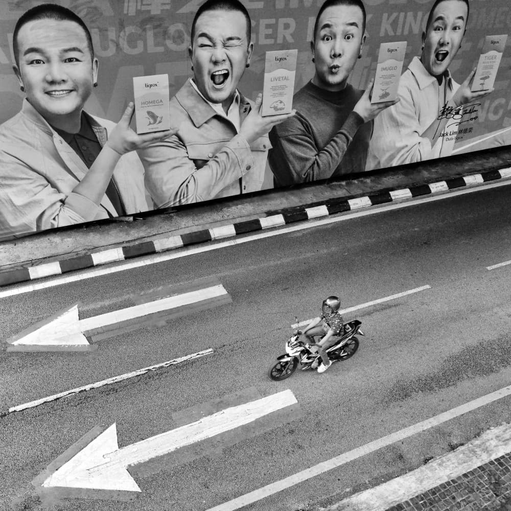 Motorcycle and Billboard Faces by Kieron Long — canvas wall art