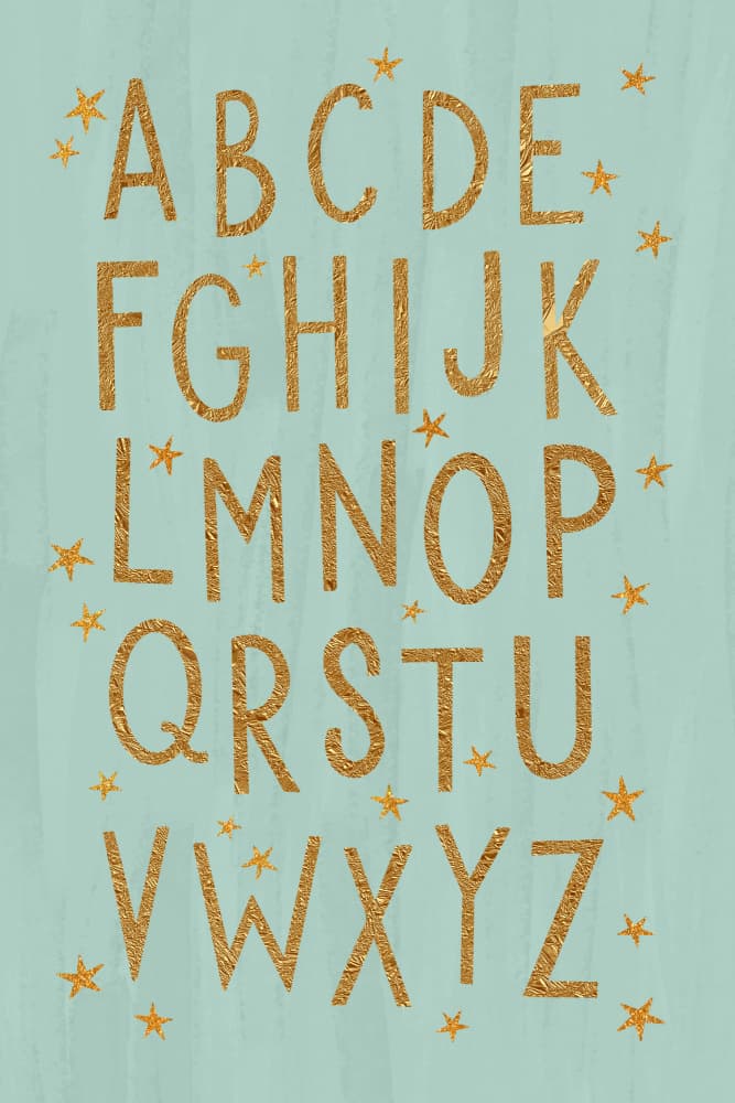 Golden Starry Alphabet by EMELIEmaria — canvas wall art