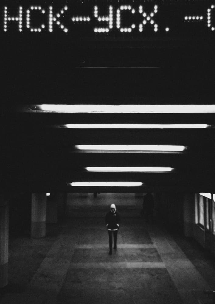 Lone Figure Subway Tunnel by Karina Aleksandrova — canvas wall art