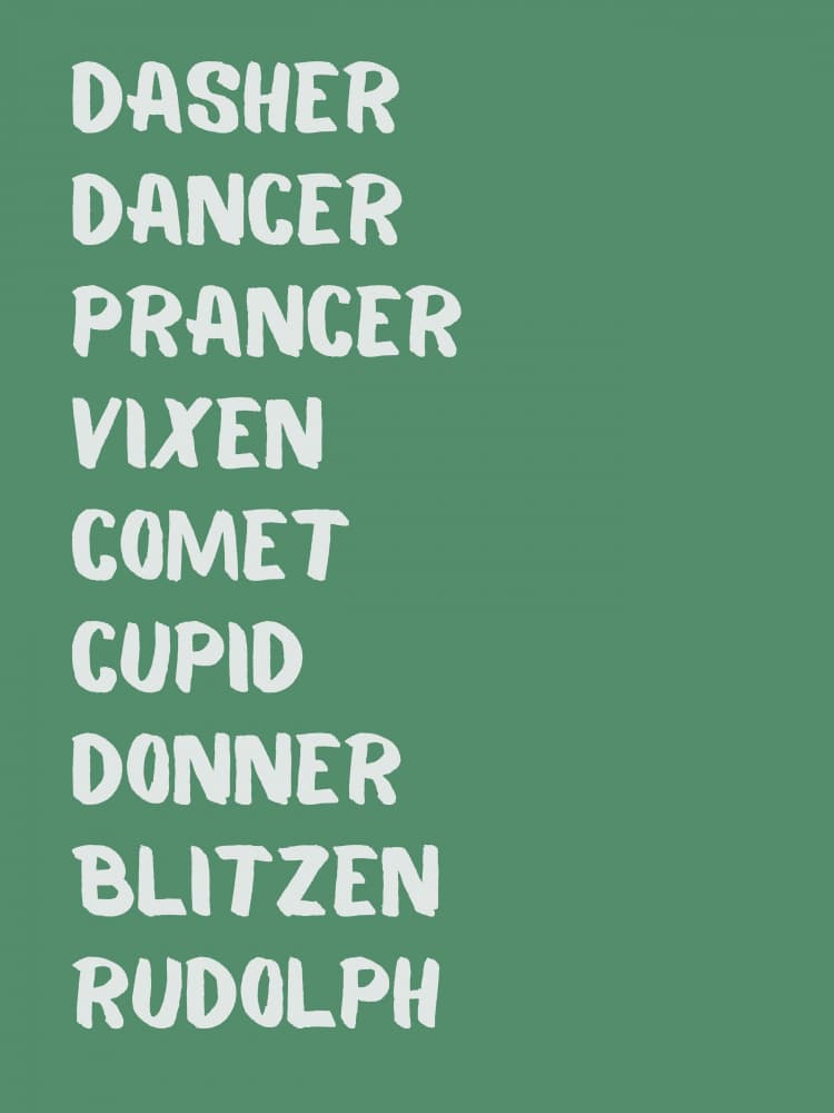 Christmas Reindeer Names by Jolly and Dash — canvas wall art