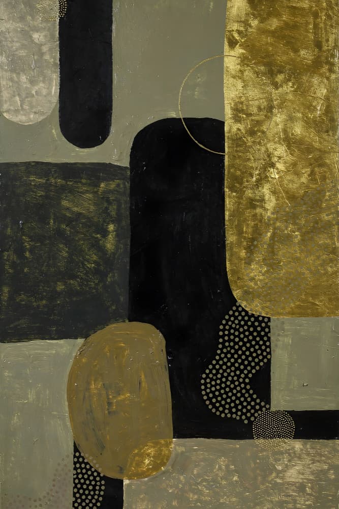 Abstract Gold Shapes by Miguel Bruzual — canvas wall art