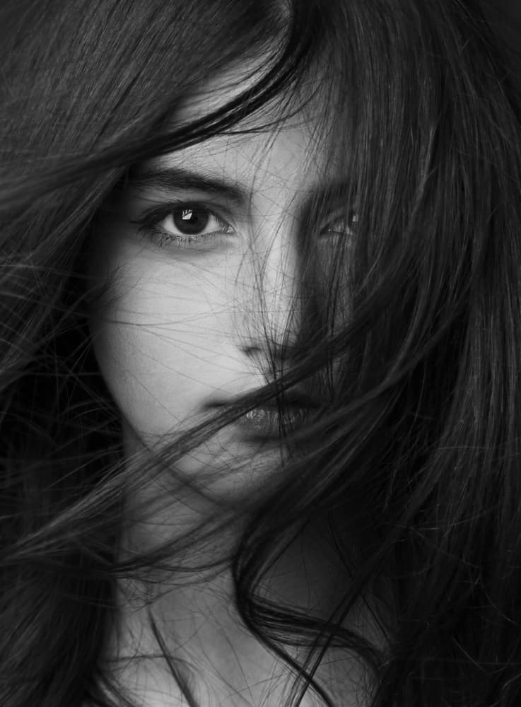 Mysterious Dark Hair Portrait by Mehdi Mokhtari — canvas wall art
