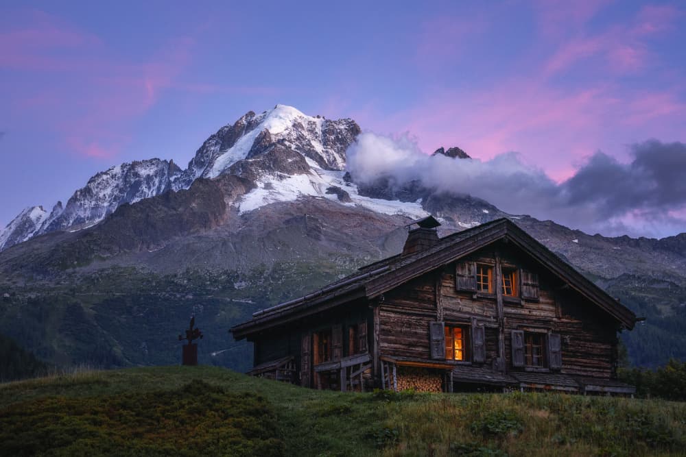 Twilight Mountain Cabin by Andreea Selagea — canvas wall art