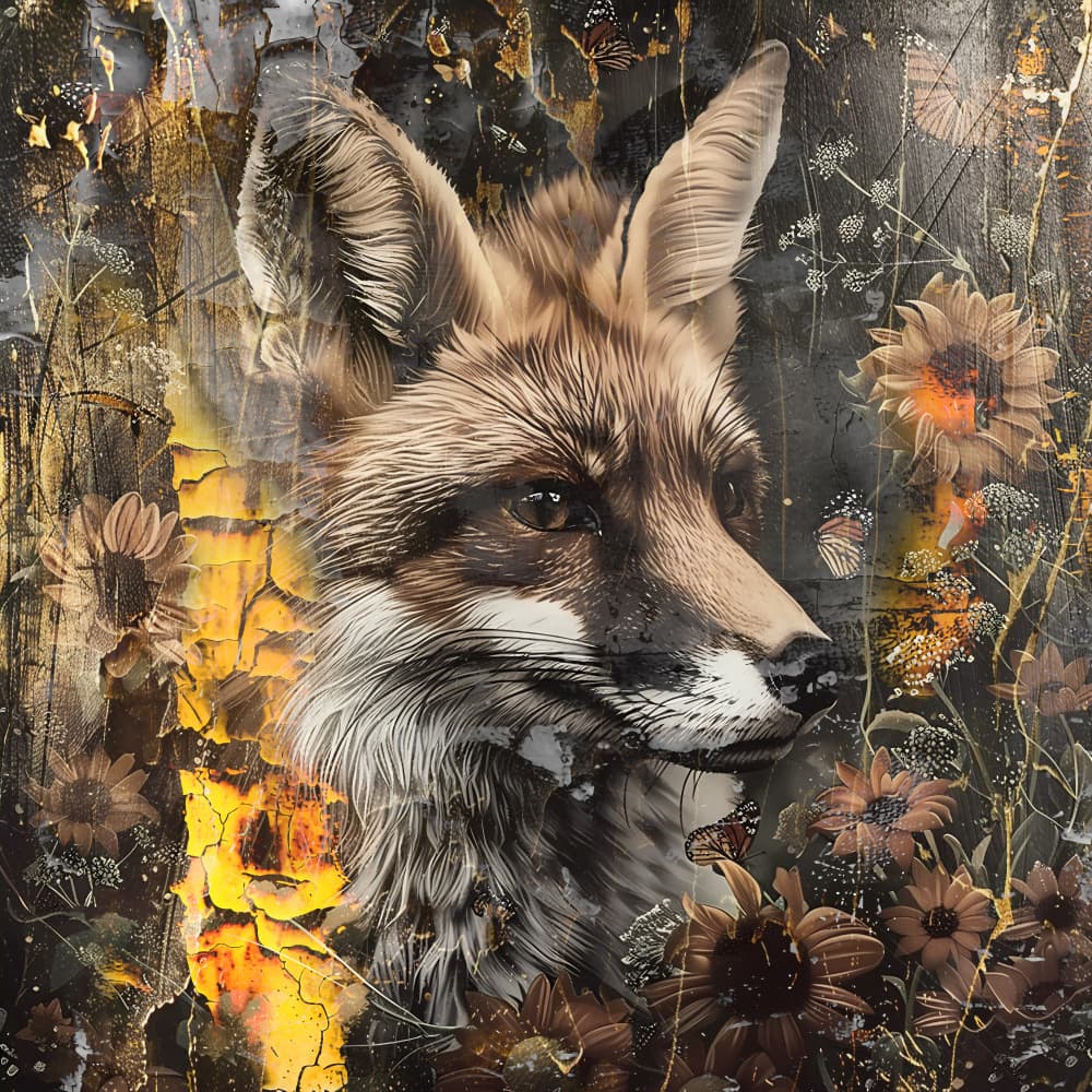 Golden Fox and Sunflowers by Rafal Kulik — canvas wall art