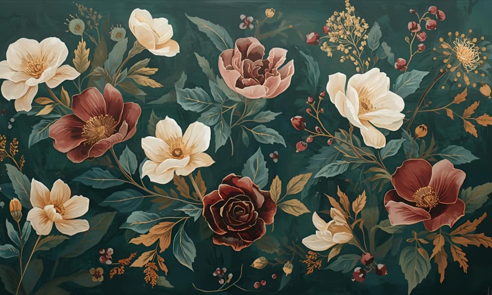 Dark Floral Blooms by Ohkimiko — canvas wall art