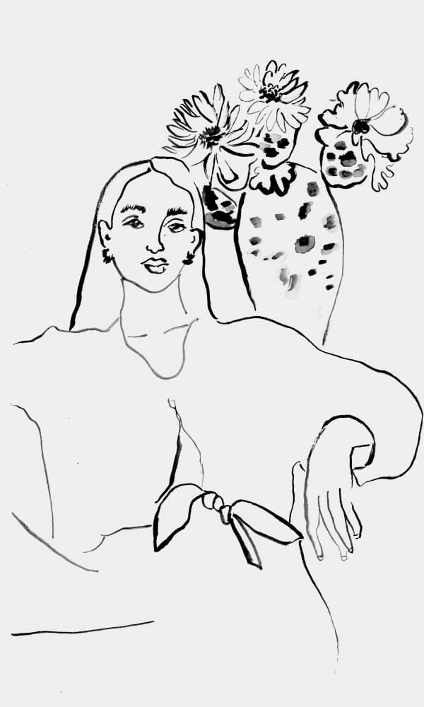 Elegant Woman Floral Sketch by Beate Tubach — canvas wall art