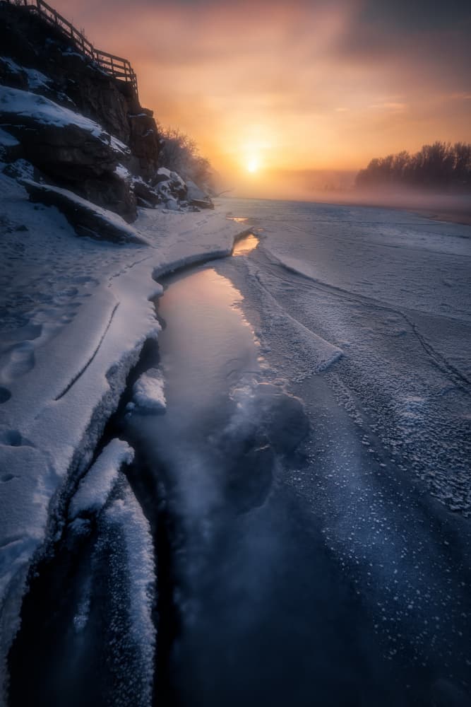 Misty Winter Sunrise by Alex Zhao — canvas wall art