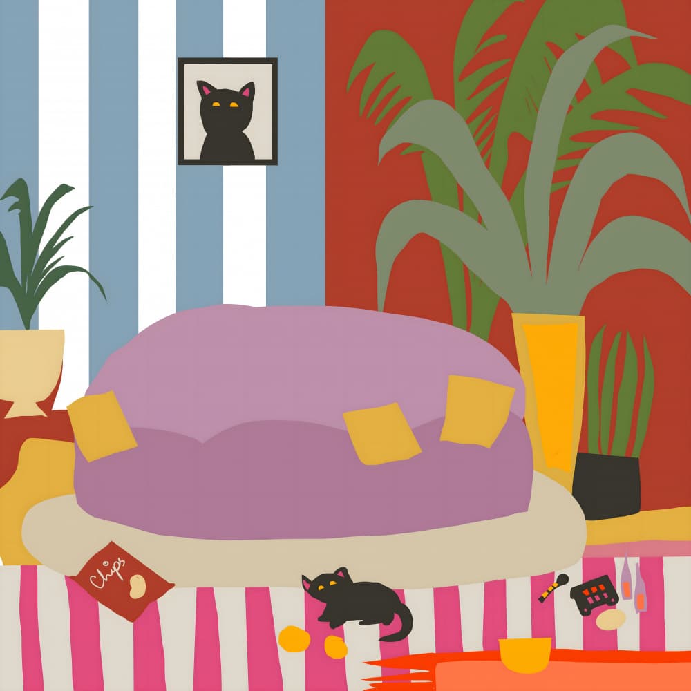 Cozy Cat Living Room by Josie George — canvas wall art