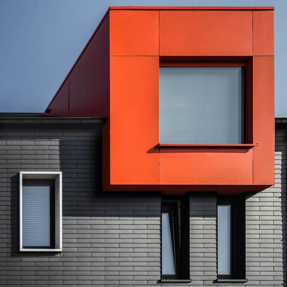 Orange Geometric Facade by Luc Vangindertael (laGrange) — canvas wall art
