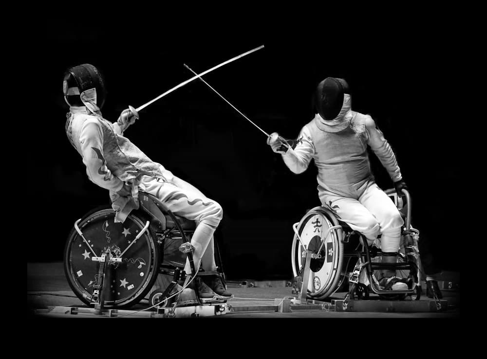Wheelchair Fencing Duel by Antonyus Bunjamin (Abe) — canvas wall art