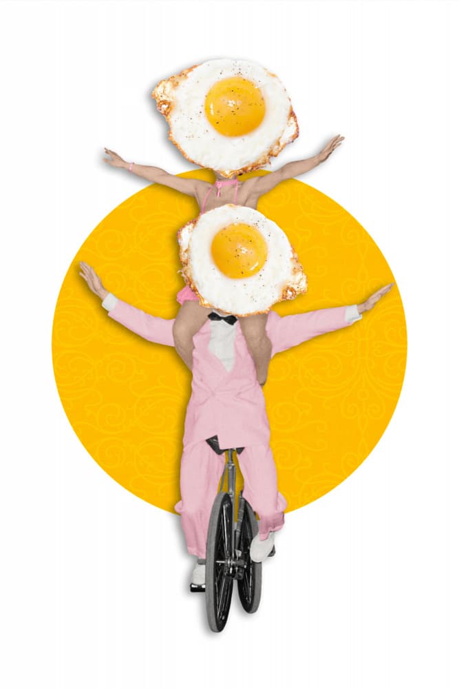 Whimsical Unicycle Egg Stack by Marja van den Hurk — canvas wall art