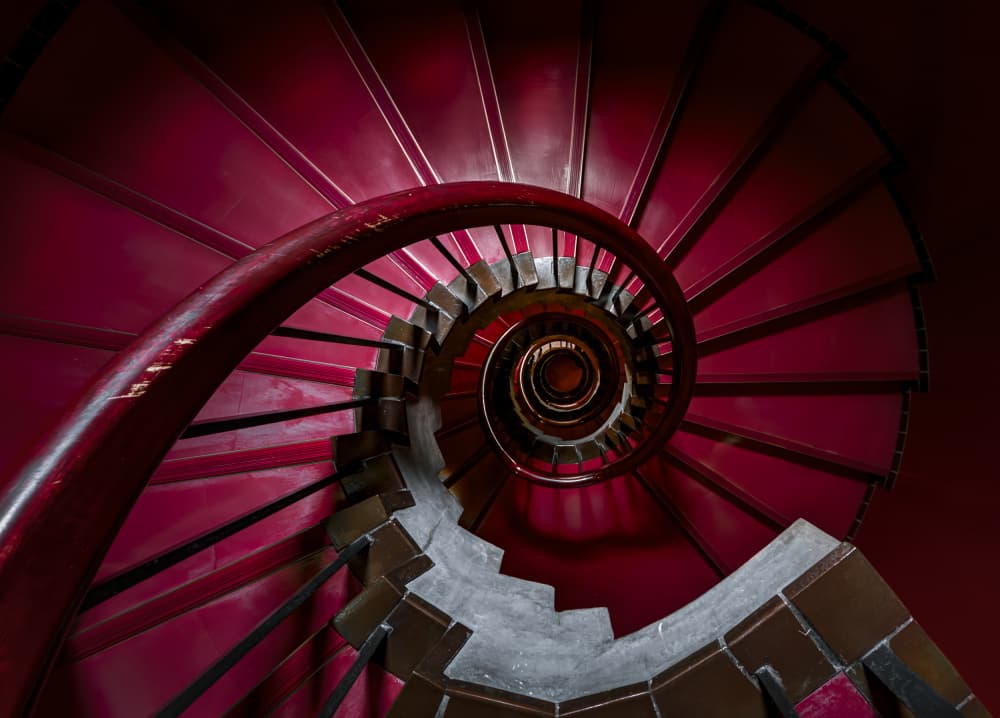 Crimson Spiral Descent by Tomoshi Hara — canvas wall art