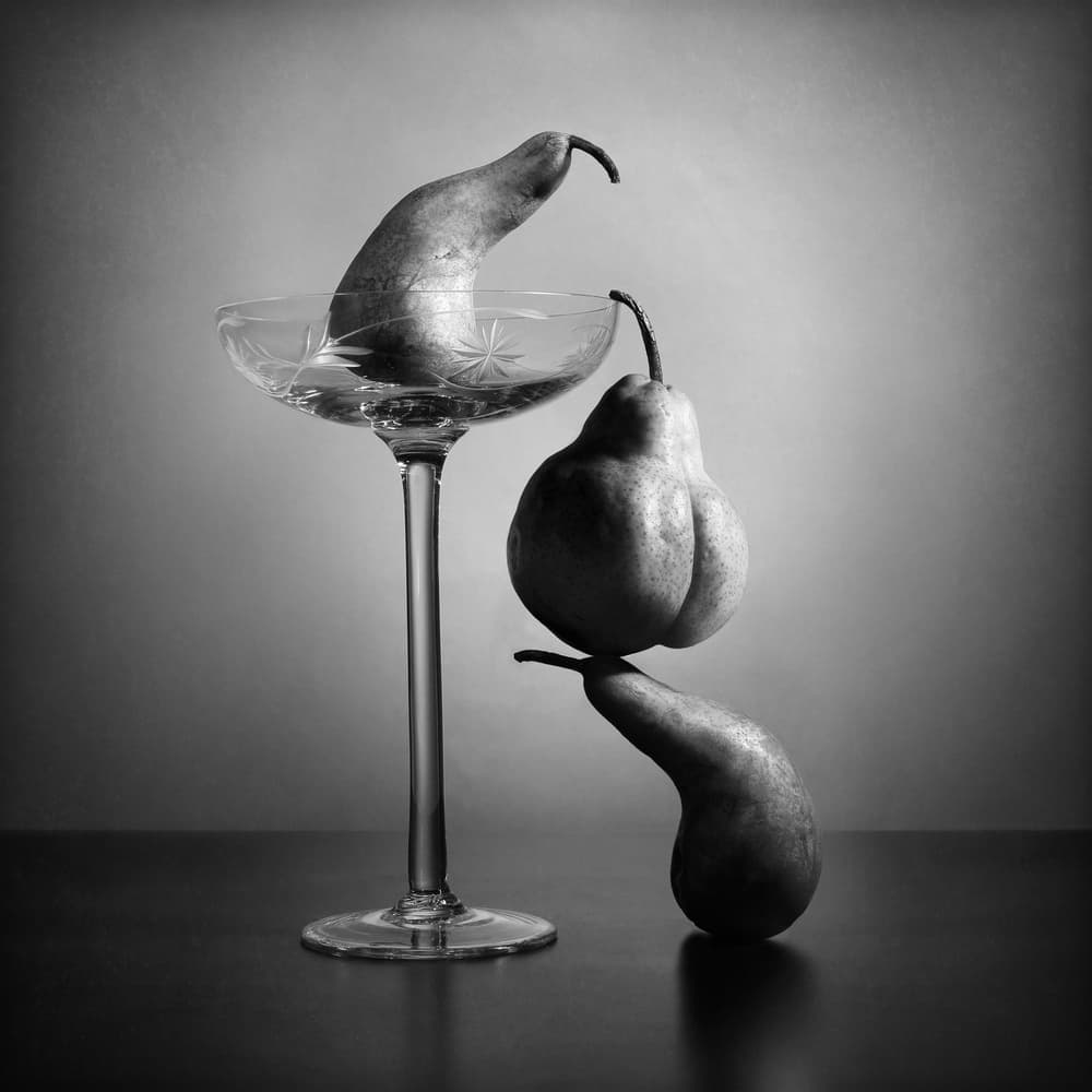 Balancing Pears Still Life by Victoria Glinka — canvas wall art