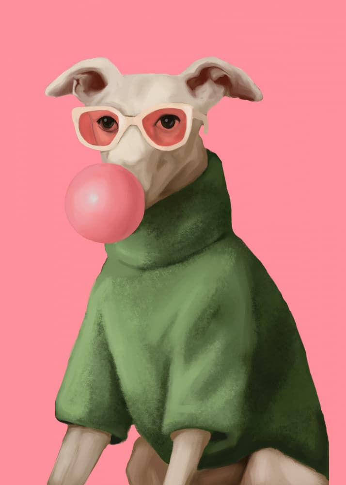 Cool Bubblegum Whippet by City Art — canvas wall art