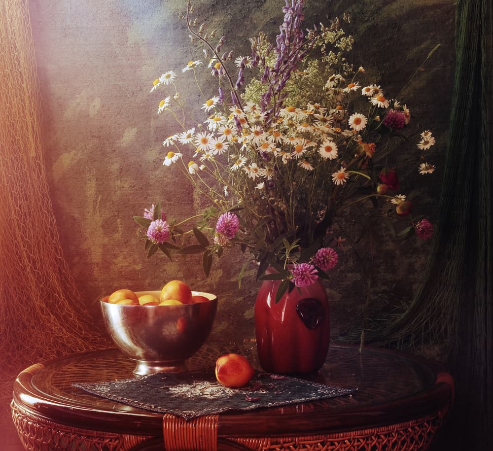 Wildflowers and Peaches Still Life by UstinaGreen — canvas wall art