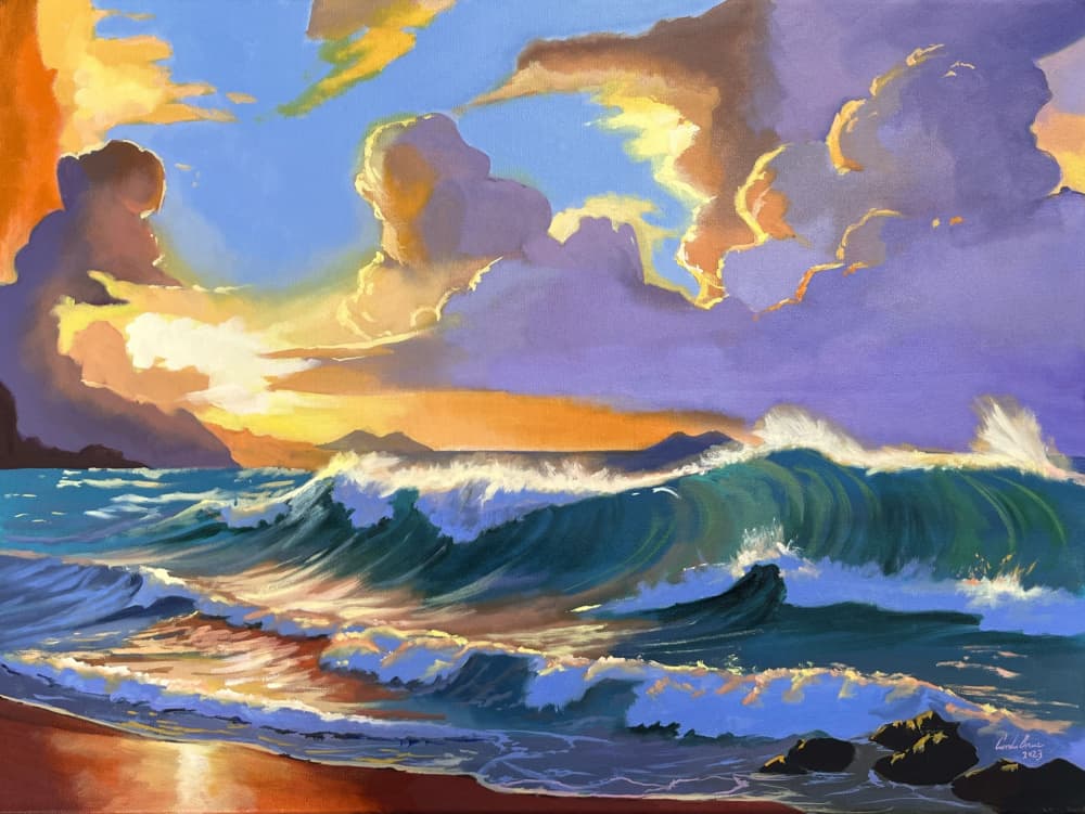 Vibrant Coastal Sunset Waves by Gordon Bruce — canvas wall art