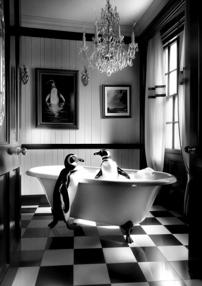 Elegant Penguin Bath by Niky Rahner — canvas wall art