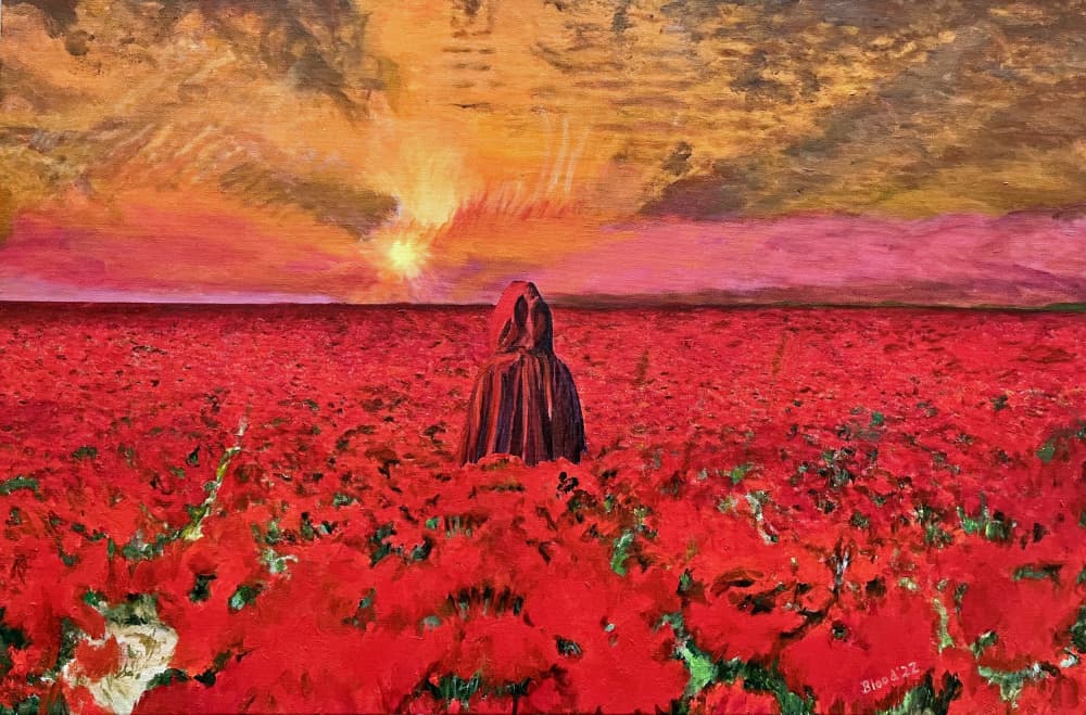 Woman in Poppy Field by Tom Blood — canvas wall art