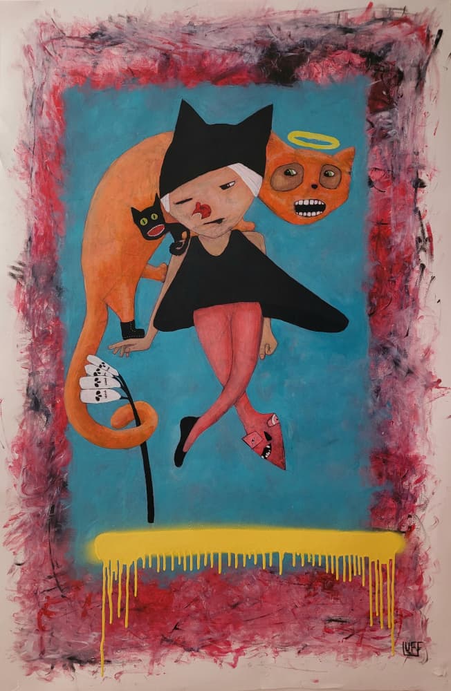 Surreal Cat Girl Scene by Sam Luff — canvas wall art