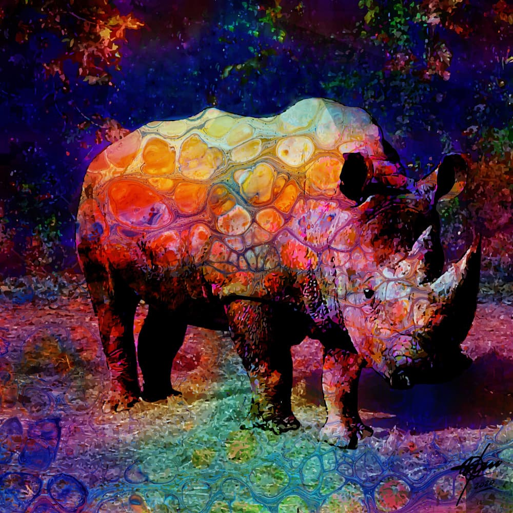 Vibrant Psychedelic Rhino by Osvaldo Russo — canvas wall art