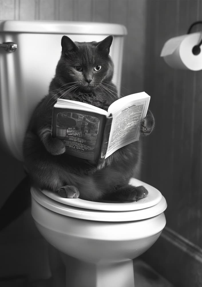 Plus Size Kitty on the Loo by Niky Rahner — canvas wall art