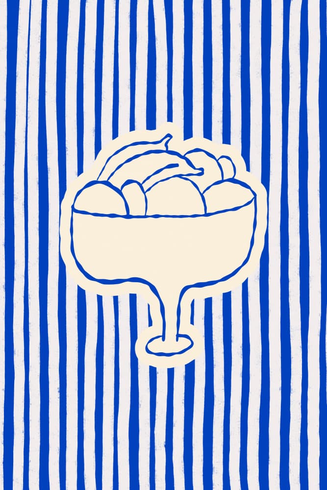 Blue Striped Fruit Bowl by Treechild — canvas wall art
