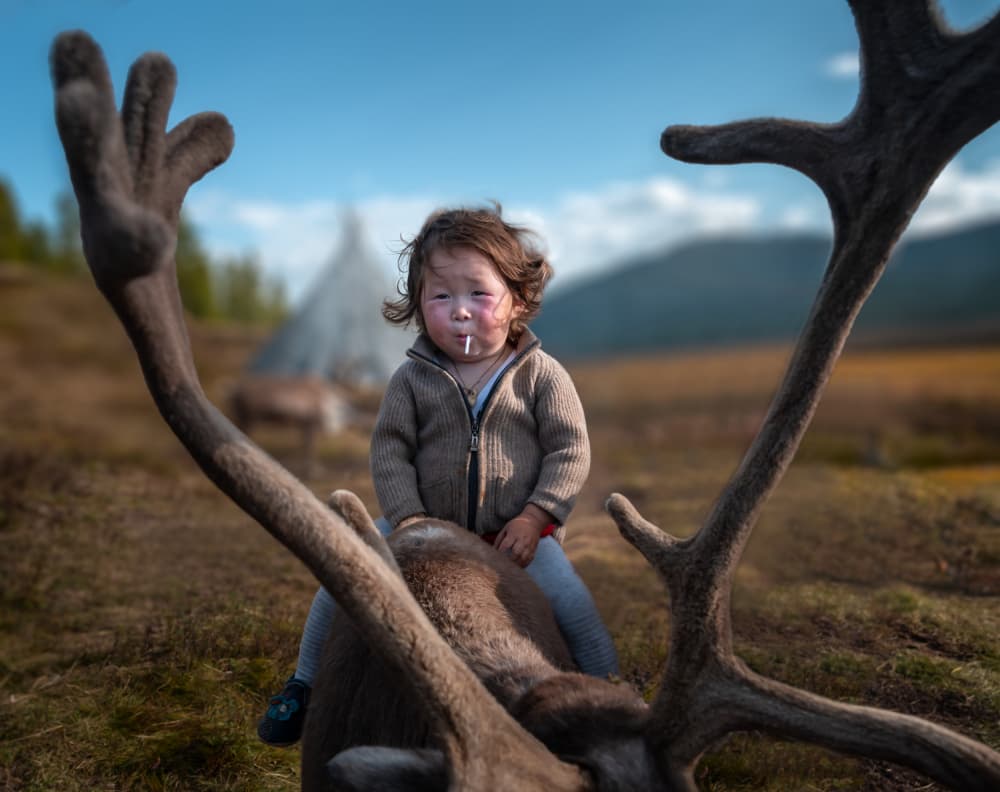 Northern Reindeer Child by Irene Wu — canvas wall art