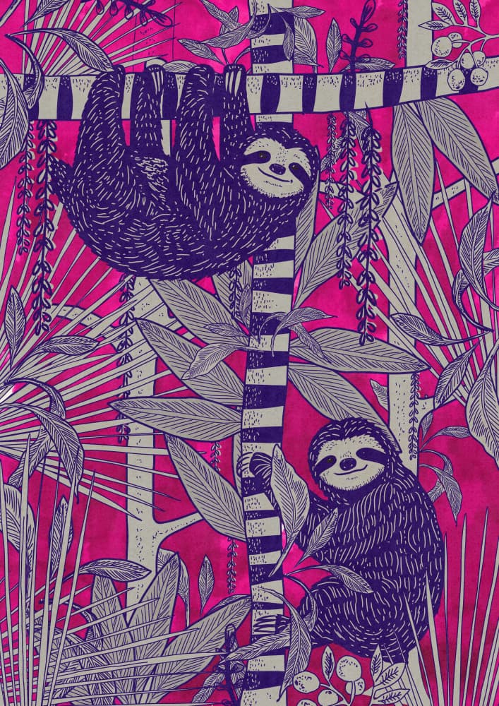 Happy Jungle Sloths by Nicholas — canvas wall art