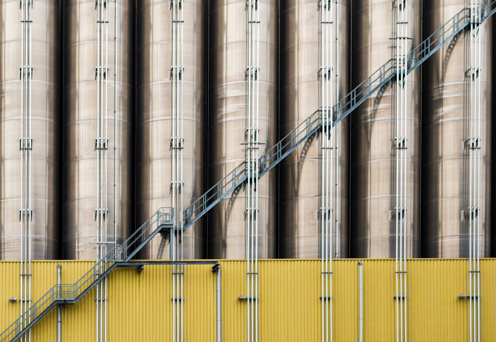 Industrial Yellow Geometry by Luc Stalmans — canvas wall art