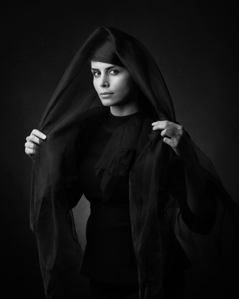 Elegant Woman Dark Veil by Mehdi Mokhtari — canvas wall art