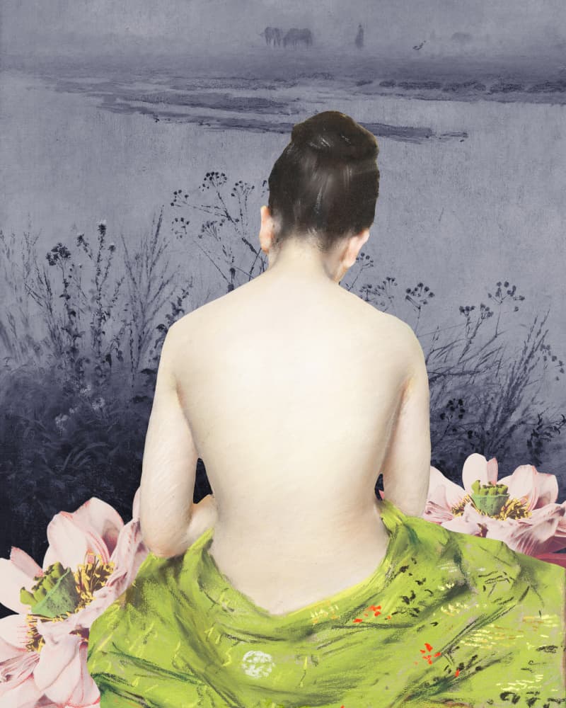 Contemplative Woman Misty Landscape by Wild Violets — canvas wall art
