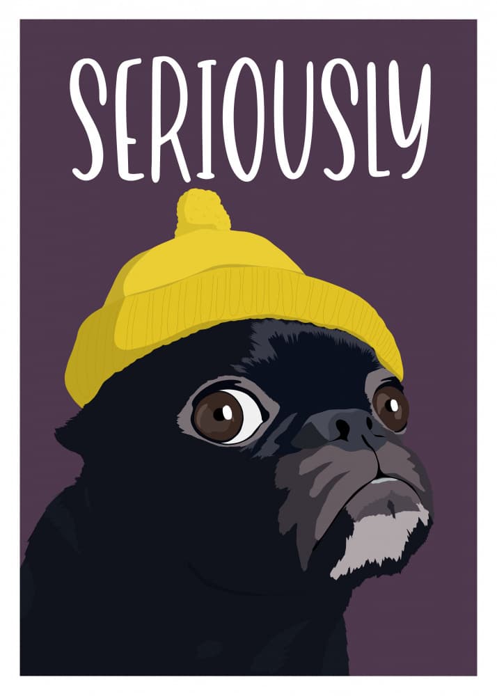 Serious Pug Yellow Beanie by ByKammille — canvas wall art