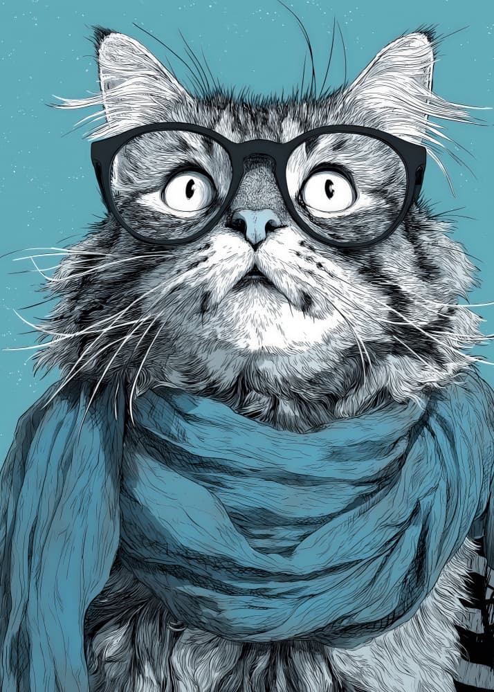 Intellectual Cat Blue Scarf by Justyna Jaszke — canvas wall art