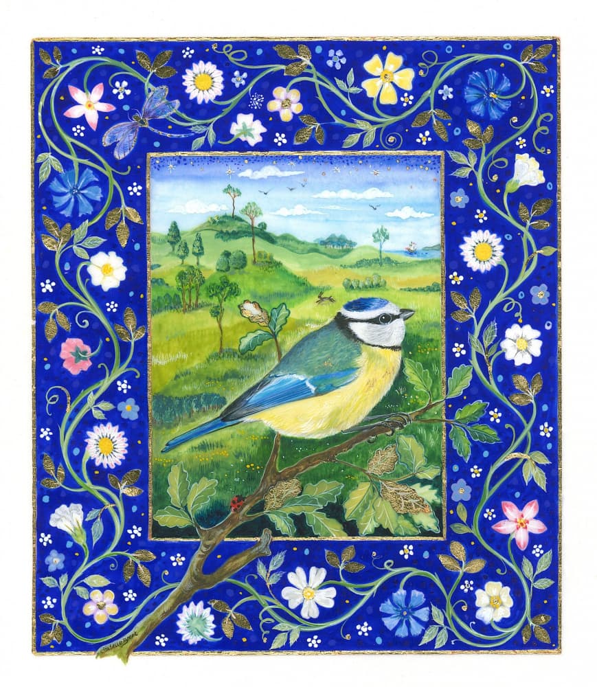 Bird Tit in Floral Frame by Isabelle Brent — canvas wall art