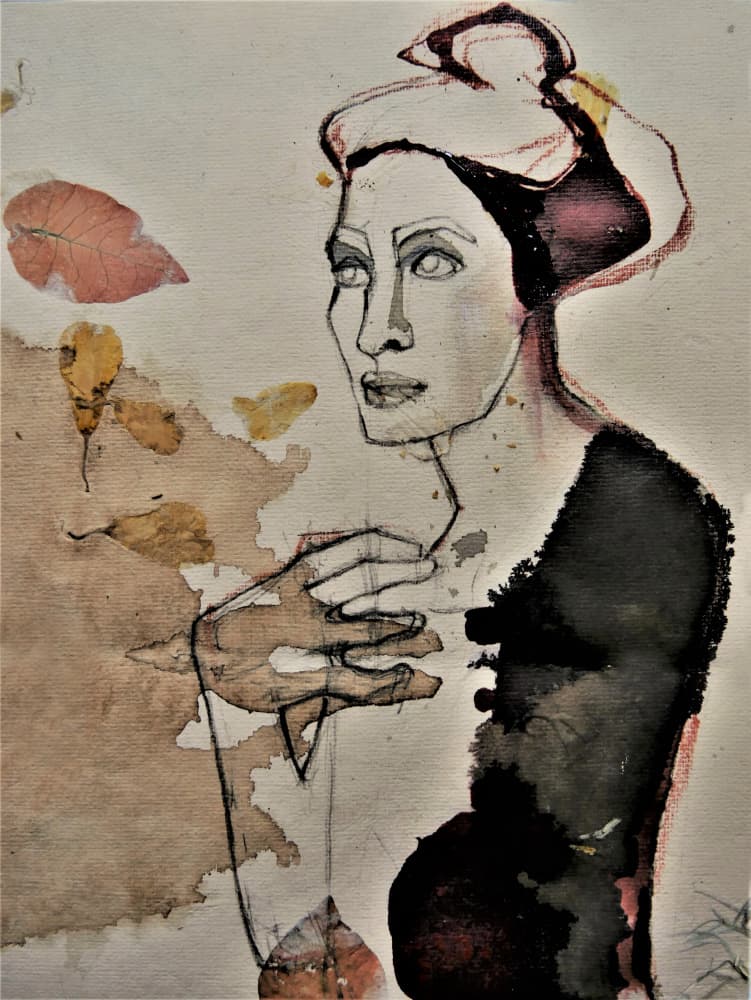 Pensive Woman With Leaves by Doris Schmitz — canvas wall art